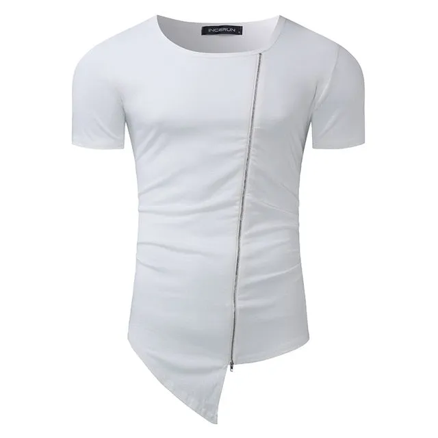 Streetwear Mens Muscle Tee T-Shirts Short Sleeve Men Tee Tops Crew Neck Irregular Hem Tshirt Male Fashion Tshirts Casual Hiphop