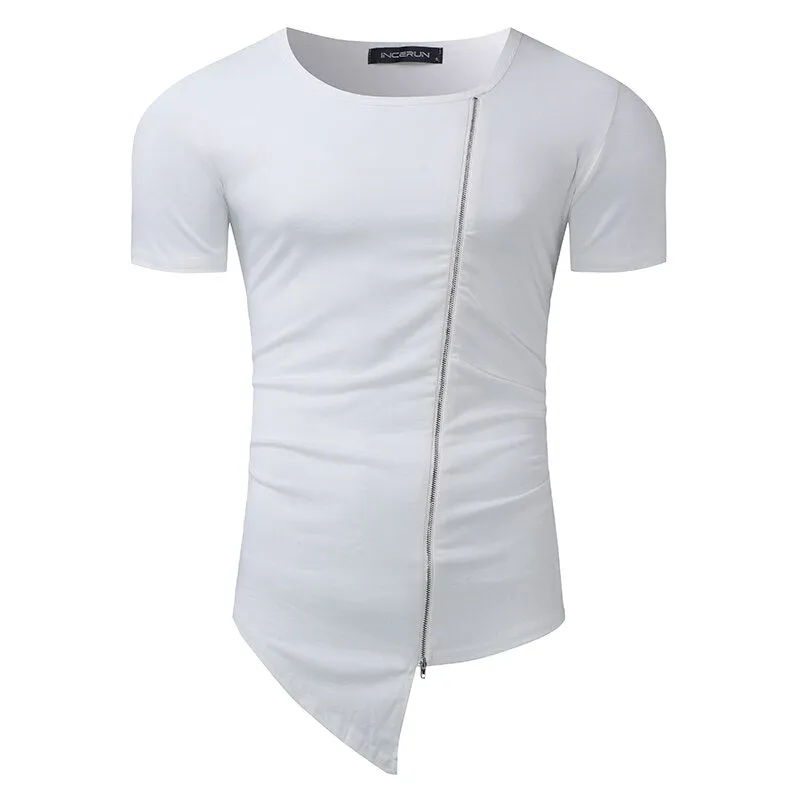 Streetwear Mens Muscle Tee T-Shirts Short Sleeve Men Tee Tops Crew Neck Irregular Hem Tshirt Male Fashion Tshirts Casual Hiphop