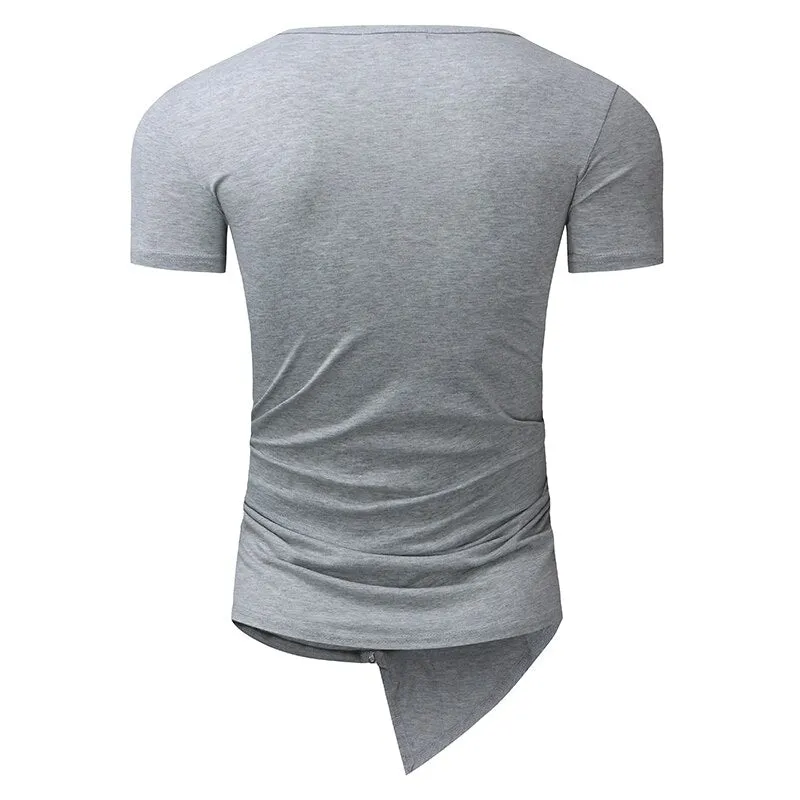 Streetwear Mens Muscle Tee T-Shirts Short Sleeve Men Tee Tops Crew Neck Irregular Hem Tshirt Male Fashion Tshirts Casual Hiphop