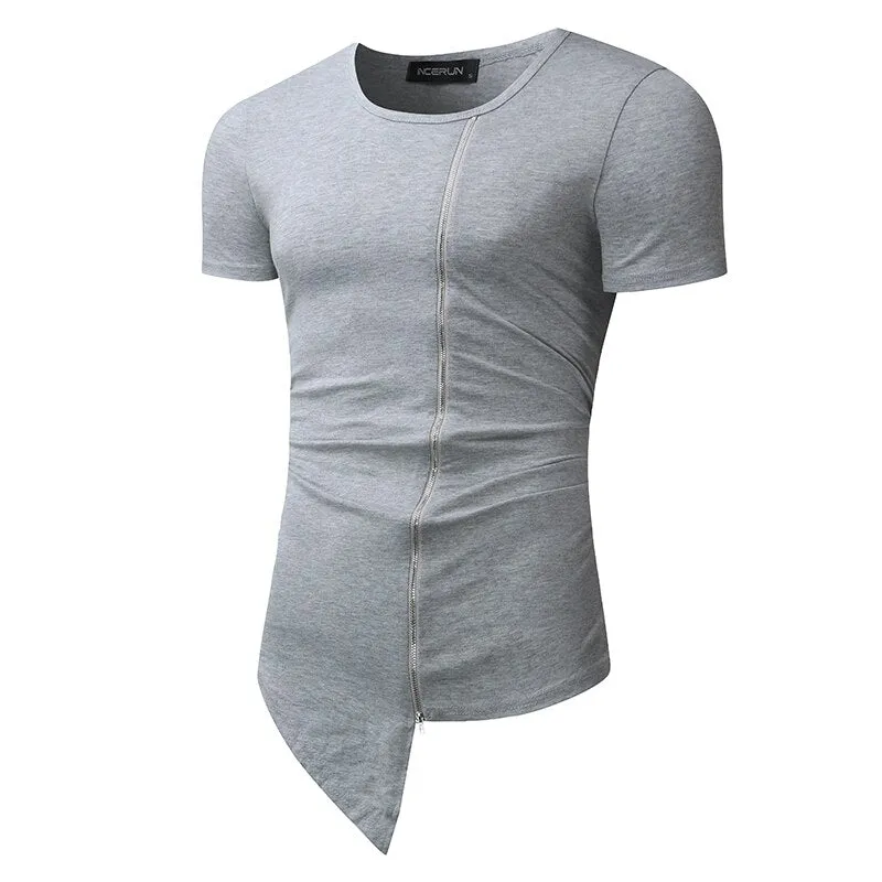 Streetwear Mens Muscle Tee T-Shirts Short Sleeve Men Tee Tops Crew Neck Irregular Hem Tshirt Male Fashion Tshirts Casual Hiphop