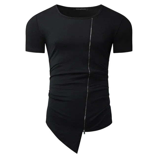 Streetwear Mens Muscle Tee T-Shirts Short Sleeve Men Tee Tops Crew Neck Irregular Hem Tshirt Male Fashion Tshirts Casual Hiphop