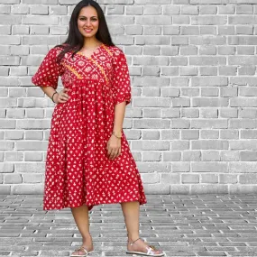Women Red Dress | Casual Daily Wear | Hand Block Printed | Breathable Cotton